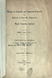 Presidential address at opening meeting of session of 1915 [of the Royal Canadian Institute]