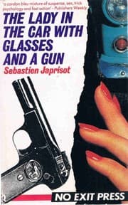 The lady in the car with glasses and a gun