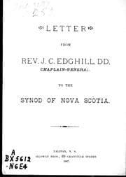 Letter from Rev. J.C. Edghill, D.D., Chaplain-general, to the Synod of Nova Scotia