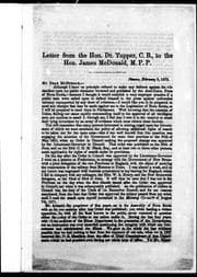 Letter from the Hon. Dr. Tupper, C.B., to the Hon. James McDonald, M.P.P